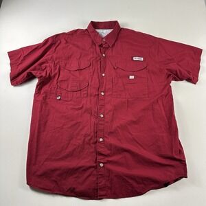 Columbia PFG Short Sleeve Shirt Men's XL Red Fishing Outdoor Button Down